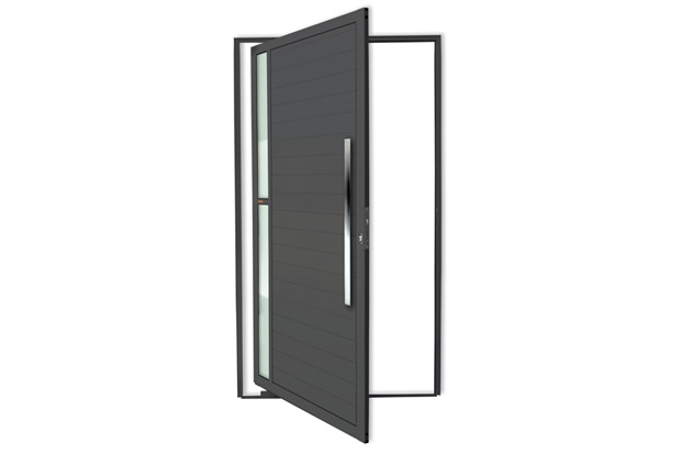 Porta Pivotante Direita Visione Super 25 com Lambri E Puxador em Alumínio 210x100cm Cinza - Brimak