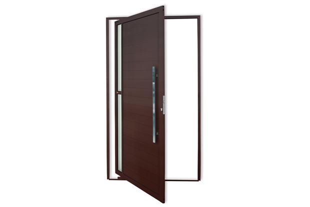 Porta Pivotante Direita Visione Super 25 com Lambri E Puxador em Alumínio 210x100cm Corten - Brimak