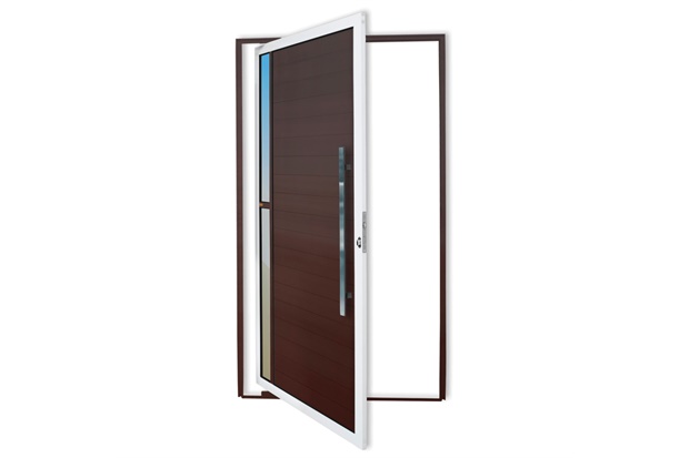 Porta Pivotante Direita Visione Super 25 com Lambri E Puxador em Alumínio 210x100cm Mix Corten - Brimak