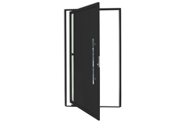 Porta Pivotante Esquerda com Lambri E Puxador em Alumínio Visione 210x100cm Preta - Brimak