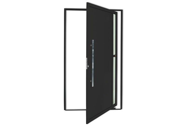 Porta Pivotante Esquerda com Lambri E Puxador em Alumínio Visione 210x120cm Preta - Brimak