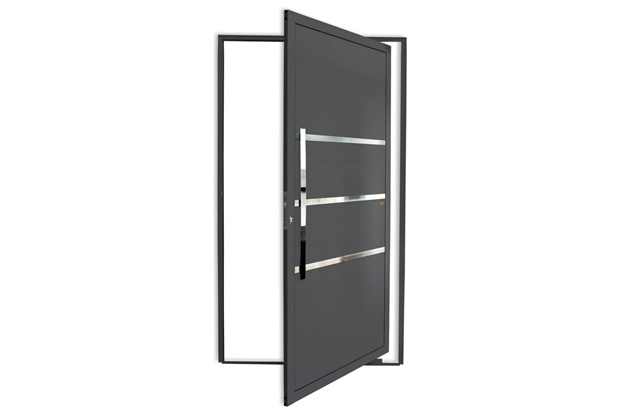 Porta Pivotante Esquerda Evolution Super 25 com Lambri E Puxador em Alumínio 210x100cm Cinza - Brimak