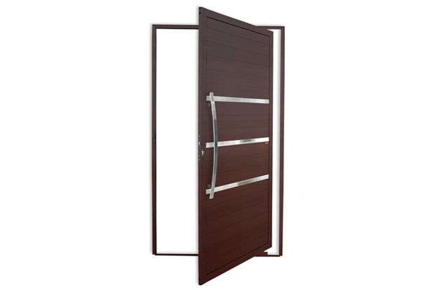 Porta Pivotante Esquerda Evolution Super 25 com Lambri E Puxador em Alumínio 210x100cm Corten - Brimak