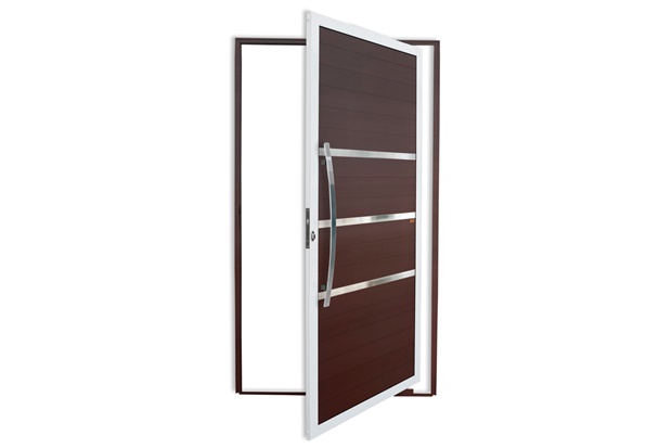 Porta Pivotante Esquerda Evolution Super 25 com Lambri E Puxador em Alumínio 210x100cm Mix Corten - Brimak