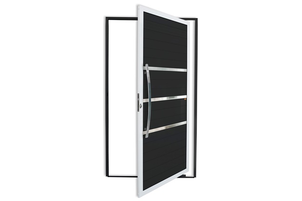 Porta Pivotante Esquerda Evolution Super 25 com Lambri E Puxador em Alumínio 210x100cm Mix Preto - Brimak