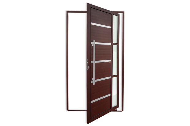 Porta Pivotante Esquerda Miraggio Super 25 com Lambri E Puxador em Alumínio 210x100cm Corten - Brimak