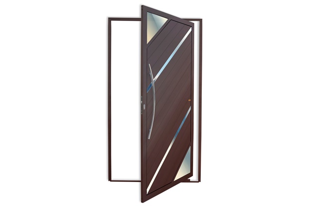 Porta Pivotante Esquerda Oasis Super 2 com Lambri E Puxador em Alumínio 210x120cm Corten - Brimak