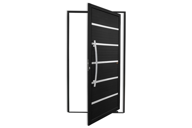 Porta Pivotante Esquerda Premium Super 25 com Lambri E Puxador em Alumínio 210x100cm Preta - Brimak