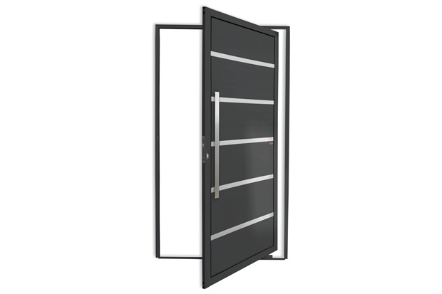 Porta Pivotante Esquerda Premium Super 25 com Lambri E Puxador em Alumínio 210x120cm Cinza - Brimak