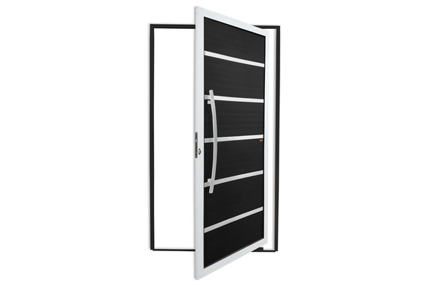 Porta Pivotante Esquerda Premium Super 25 com Lambril E Puxador em Alumínio 210x100cm Mix Preto - Brimak