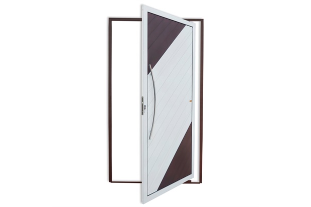 Porta Pivotante Esquerda Savana Super 25 com Lambri E Puxador em Alumínio 210x100cm Mix Corten - Brimak