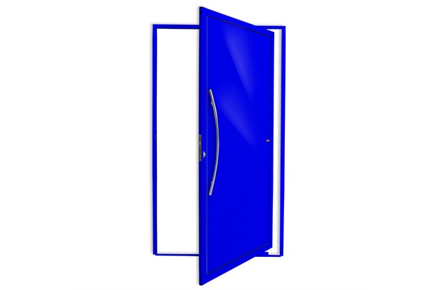 Porta Pivotante Esquerda Savana Super 25 com Lambri E Puxador em Alumínio 210x120cm Azul - Brimak