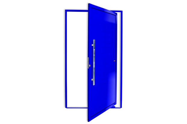 Porta Pivotante Esquerda Super 25 com Lambri E Puxador em Alumínio 210x100cm Azul - Brimak