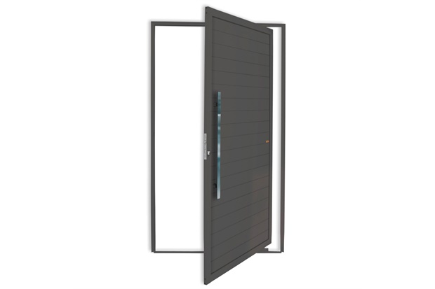 Porta Pivotante Esquerda Super 25 com Lambri E Puxador em Alumínio 210x100cm Cinza - Brimak