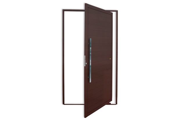 Porta Pivotante Esquerda Super 25 com Lambri E Puxador em Alumínio 210x100cm Corten - Brimak