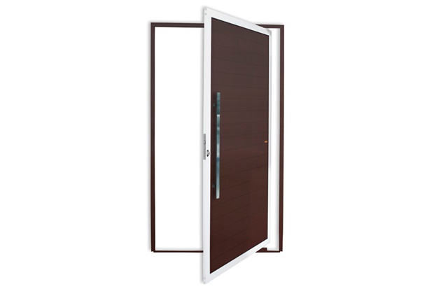 Porta Pivotante Esquerda Super 25 com Lambri E Puxador em Alumínio 210x100cm Mix Corten - Brimak