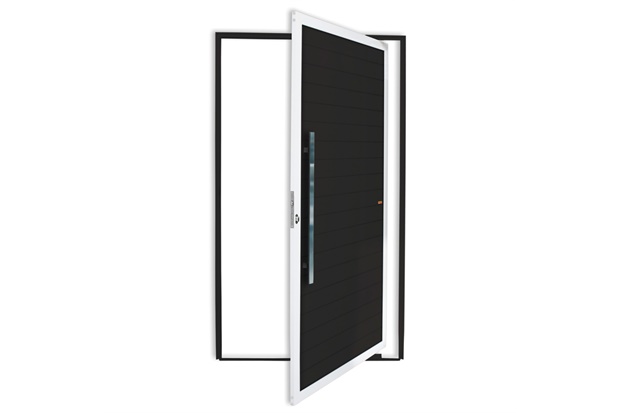 Porta Pivotante Esquerda Super 25 com Lambri E Puxador em Alumínio 210x100cm Mix Preto - Brimak