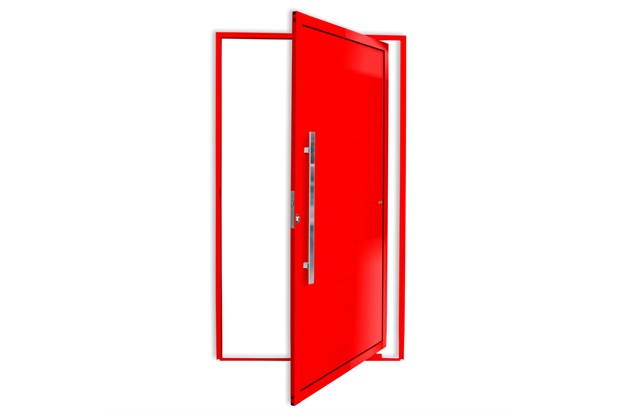 Porta Pivotante Esquerda Super 25 com Lambri E Puxador em Alumínio 210x100cm Vermelha - Brimak