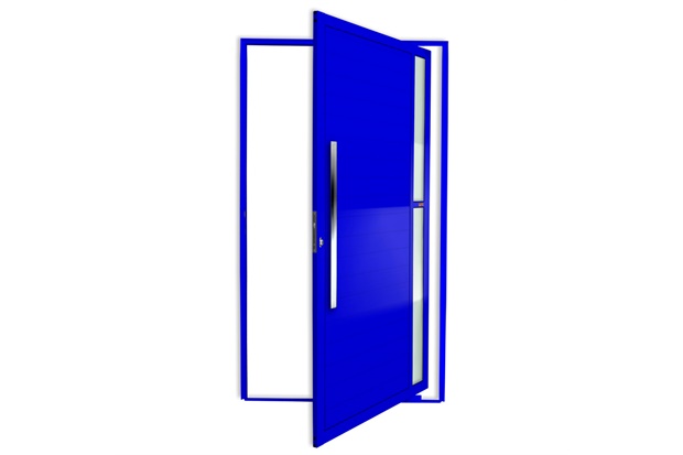 Porta Pivotante Esquerda Visione Super 25 com Lambri E Puxador em Alumínio 210x100cm Azul - Brimak