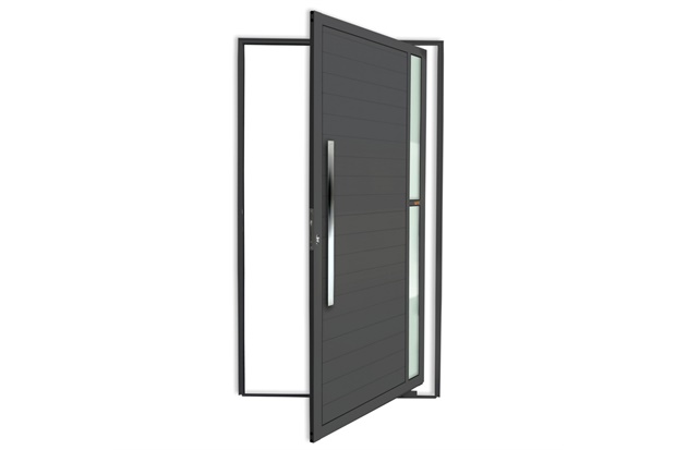 Porta Pivotante Esquerda Visione Super 25 com Lambri E Puxador em Alumínio 210x100cm Cinza - Brimak