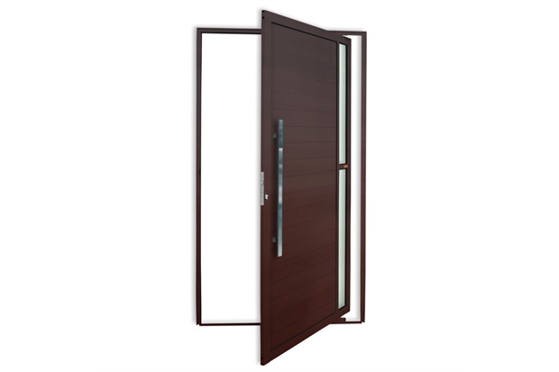 Porta Pivotante Esquerda Visione Super 25 com Lambri E Puxador em Alumínio 210x100cm Corten - Brimak