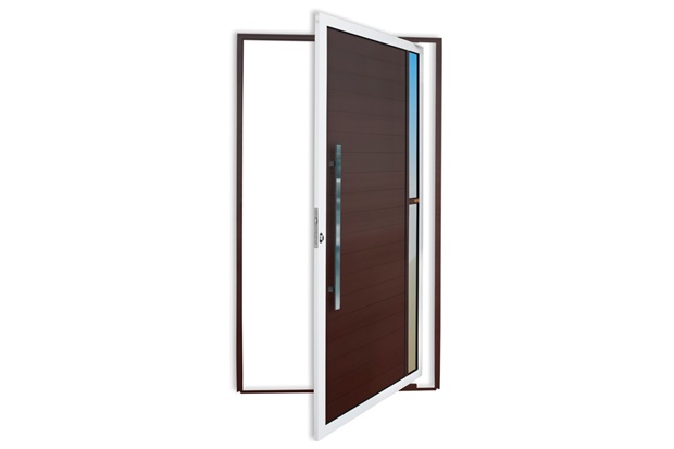 Porta Pivotante Esquerda Visione Super 25 com Lambri E Puxador em Alumínio 210x100cm Mix Corten - Brimak