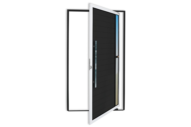 Porta Pivotante Esquerda Visione Super 25 com Lambri E Puxador em Alumínio 210x100cm Mix Preto - Brimak