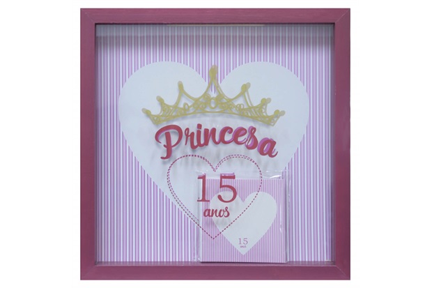 Quadro com Vidro Porta Mensagens Celebração Princesa 15 Anos 27x27cm Vermelho - Kapos