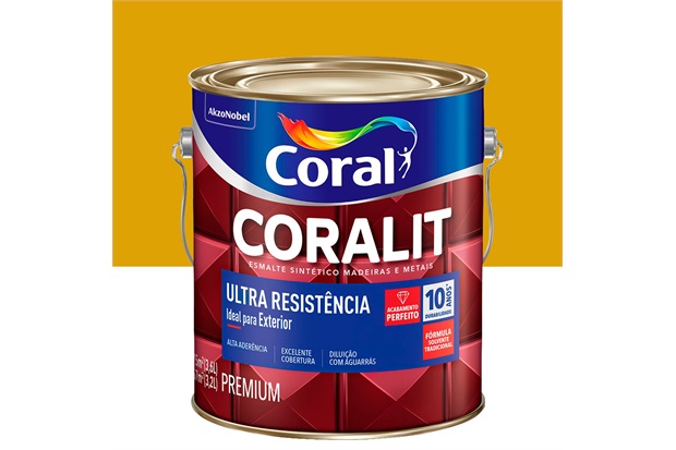 Tinta Esmalte Sintético Premium Brilhante Coralit Tradicional Ouro 3,6 Litros - Coral