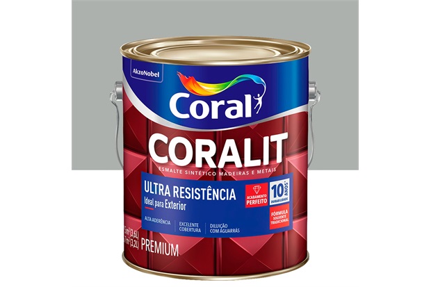 Tinta Esmalte Sintético Premium Brilhante Coralit Tradicional Platina 3,6 Litros - Coral