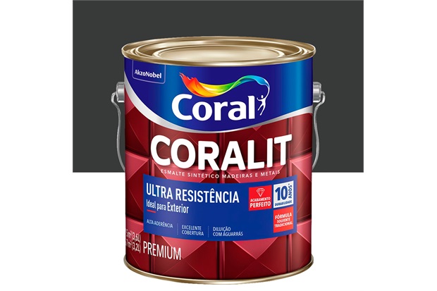 Tinta Esmalte Sintético Premium Brilhante Coralit Tradicional Preto 3,6 Litros - Coral
