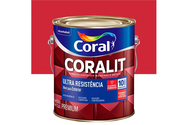 Tinta Esmalte Sintético Premium Brilhante Coralit Tradicional Vermelho 3,6 Litros - Coral