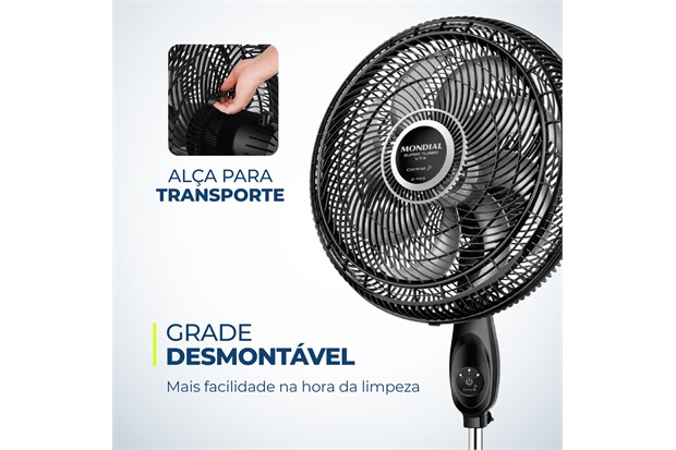 Ventilador de Coluna Vtx-40c 8 Pás 140w 220v Turbo Control 40cm Preto E  Prata - Mondial